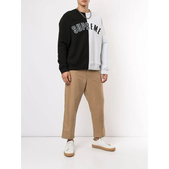 SUPREME FW18 Split Crew Black Grey Cotton Fleece Sweatshirt, Size L - Picture 1 of 16